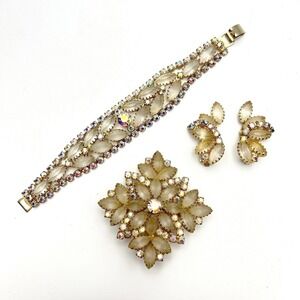 Juliana D&E Frosted AB Rhinestone Demi Parure Set Bracelet Brooch Earrings